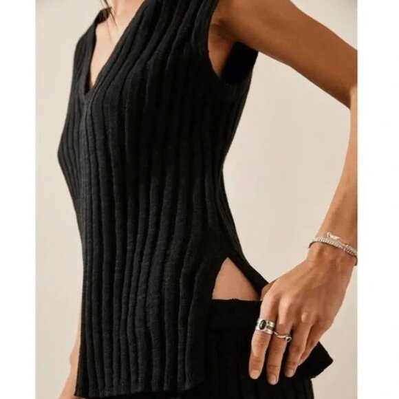 Free People FP Beach Veda Sweater Vest Women's Chunky Ribbed Sleeveless V Neck L - Picture 1 of 8